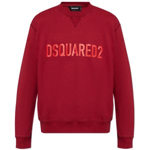 Dsquared2, Sweatshirts & Hoodies, Heren, Rood, 2Xl, Katoen, Sweatshirt met Logo
