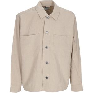 Obey, Jassen, Heren, Grijs, XL, Linnen, Utility Overhemd Jas Havermeel Lange Mouw