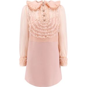 Valentino, Kleedjes, Dames, Roze, S, Wol, Roze Wol Zijde Jurk Juweelknopen