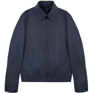 Incotex, Jassen, Heren, Blauw, L, Wol, Stretch Wool Bomberjack