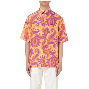 Etro, Overhemden, Heren, Oranje, XL, Linnen, Oranje Paisley Linnen Polo Shirt