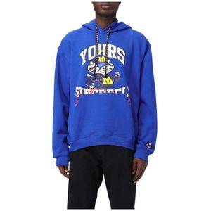 Msgm, Sweatshirts & Hoodies, Heren, Blauw, L, Katoen, Straat Mascotte Hoodie
