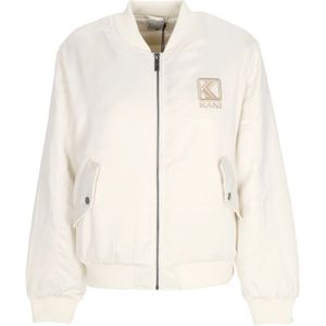 Karl Kani, Jassen, Dames, Wit, M, Polyester, Satin Bomberjack Off White