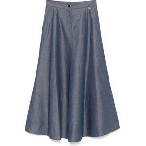 Liu Jo, Rokken, Dames, Blauw, XS, Polyester, Blauwe Rok met Gouden Logo Ontwerp