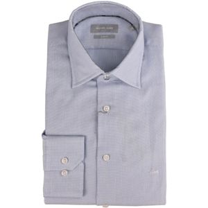 Michael Kors, Overhemden, Heren, Blauw, 4Xl, Katoen, Katoenen Slim Fit Overhemd Micro Patroon