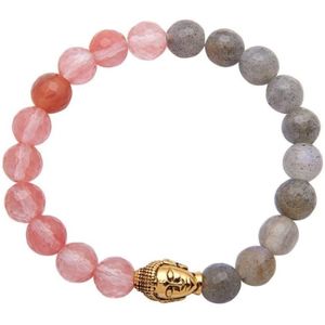 Nialaya, Accessoires, Dames, Geel, XS, Armband Verguld Boeddha met Cherry Quartz Labradoriet