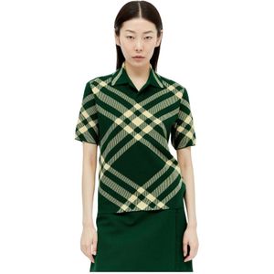 Burberry, Tops, Dames, Groen, XS, Wol, Wollen Blend Check Polo Top