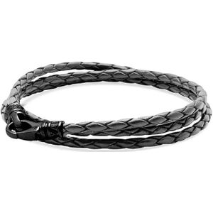 Nialaya, Accessoires, Heren, Grijs, M, Leer, Grijze Metallic Wrap Around Leren Armband
