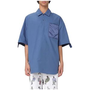 JW Anderson, Overhemden, Heren, Blauw, M, Katoen, Blauwe Poplin Polo Shirt Zak