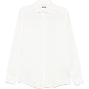Ermenegildo Zegna, Overhemden, Heren, Wit, L, Linnen, Linnen Overhemd Made in Italy
