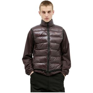 Moncler, Jassen, Heren, Bruin, S, Gewatteerd donsbodywarmer met logo patch