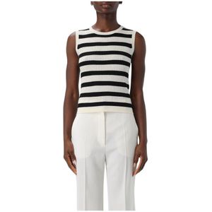 Max Mara Studio, Truien, Dames, Veelkleurig, M, Wol, Geribbelde Gebreide Mouwloze Sweater