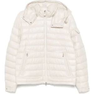 Moncler, Jassen, Heren, Beige, L, Polyester, Beige Pufferjas met Afneembare Capuchon