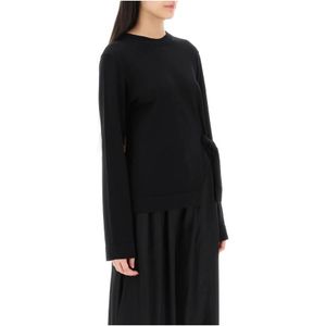 Jil Sander, Sweatshirts & Hoodies, Dames, Zwart, 2Xs, Wol, Wollen Trui met Uitgesneden Rug