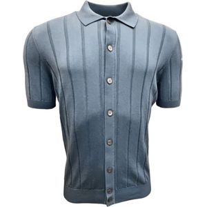 Gran Sasso, Overhemden, Heren, Blauw, L, Katoen, Blauw Gestreept Katoenen Gebreid Overhemd