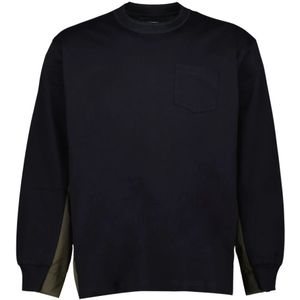 Sacai, Sweatshirts & Hoodies, Heren, Blauw, M, Katoen, Bicolor Katoenen Jersey Longsleeve T-shirt