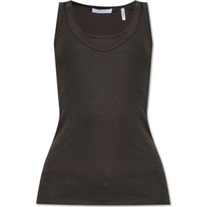 Helmut Lang, Tops, Dames, Grijs, L, Leer, Spaghetti strap top