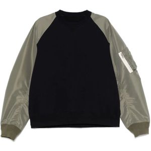 Sacai, Sweatshirts & Hoodies, Heren, Blauw, L, Navy Blue Crew Neck Sweater