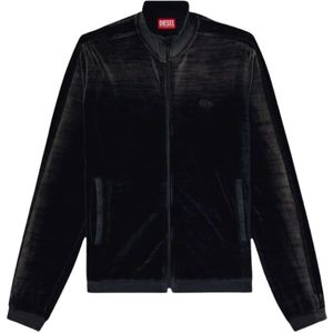 Diesel, Jassen, Heren, Zwart, M, Katoen, Chenille Utility Sweatshirt met Rits