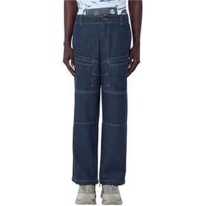 Moncler, Jeans, Heren, Blauw, L, Denim, Denim Jeans met Stiksels en Zakken