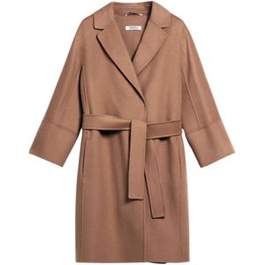 Max Mara, Mantels, Dames, Beige, L, Wol, Double wollen jas met kimono mouwen