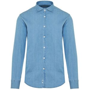 Canali, Overhemden, Heren, Blauw, M, Denim, Denim overhemd met Elastan, Gemaakt in Italië