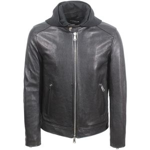 Dondup, Jassen, Heren, Zwart, M, Leer, Zwarte Lammy Zip Jas