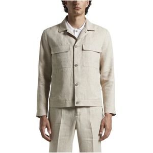 Peserico, Jassen, Heren, Beige, 2Xl, Linnen, Ermenegildo Zegna puur linnen overshirt