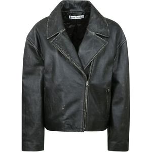 Acne Studios, Jassen, Dames, Zwart, M, Leren jas met Asymmetrische Ritssluiting
