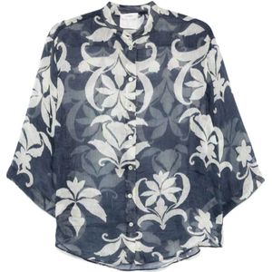 Forte Forte, Blouses & Shirts, Dames, Blauw, M, Linnen, Blauw en wit linnen-zijden overhemd