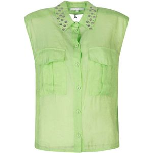Patrizia Pepe, Tops, Dames, Groen, L, Mouwloze Blouse met Juwelenkraag