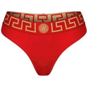Versace, Badkleding, Dames, Rood, L, Nylon, Rode Bikini Broek Greca Stijl