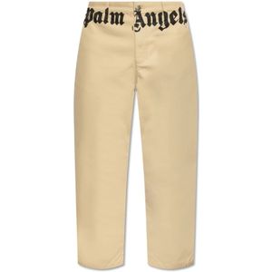 Palm Angels, Broeken, Heren, Beige, XL, Katoen, Wide-leg broek