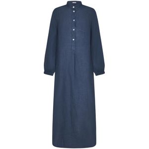 Massimo Alba, Kleedjes, Dames, Blauw, S, Linnen, Blauwe Linnen Kaftan met Borstzak