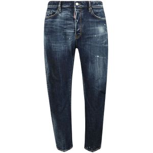 Dsquared2, Jeans, Heren, Blauw, M, Denim, Stretch Denim Jeans met Verborgen Knoopsluiting en Contrasterend Logo