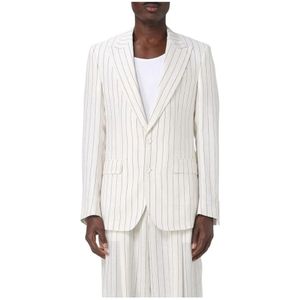 Dolce & Gabbana, Jassen, Heren, Beige, S, Linnen, Witte Pinstripe Linnen Blazer