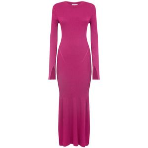 Patrizia Pepe, Kleedjes, Dames, Paars, M, Polyester, Lange Orchidee Geribbelde Jurk