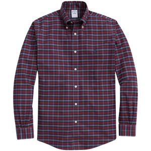Brooks Brothers, Overhemden, Heren, Rood, L, Katoen, Regular Fit Non-Iron Stretch Katoenen Overhemd