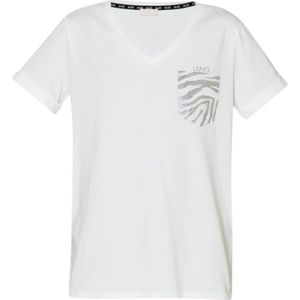 Liu Jo, Tops, Dames, Wit, 2Xs, Katoen, Zebra Print Rhinestone T-Shirt