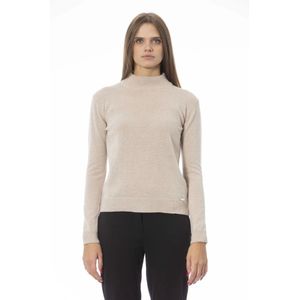 Baldinini, Truien, Dames, Beige, M, Trendy Gebreide Trui met Monogramdetail
