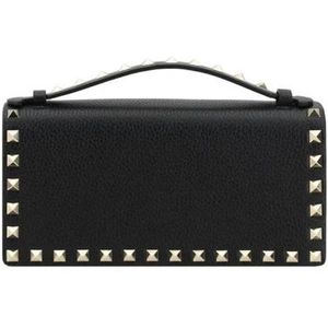 Valentino Garavani, Accessoires, Dames, Zwart, ONE Size, Leer, Gestructureerde Leren Rockstud Portemonnee