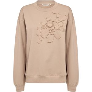 Cream, Sweatshirts & Hoodies, Dames, Beige, S, Katoen, Geborduurde Sweatshirt met Ronde Hals
