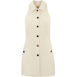 Twinset, Kleedjes, Dames, Wit, M, Leer, Klassieke mouwloze overhemdjurk