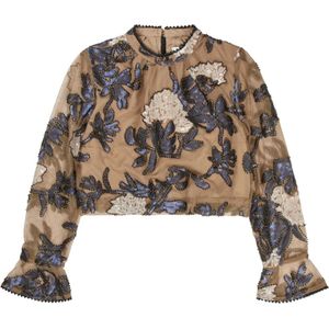 Munthe, Blouses & Shirts, Dames, Beige, M, Polyester, Glanzend bloemenblouse met pareldetails