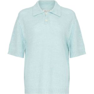 Maison Margiela, Tops, Dames, Blauw, M, Gebreide Polo Shirt