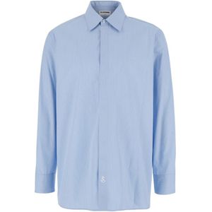 Jil Sander, Overhemden, Heren, Blauw, XL, Katoen, Blauw gestreept katoenen overhemd met puntkraag