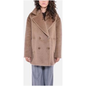 Max Mara Studio, Jassen, Dames, Bruin, S, Korte Alpaca Jas met Double-Breasted Design