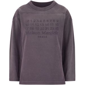 Maison Margiela, Sweatshirts & Hoodies, Dames, Paars, M, Katoen, Rondgebreide trui met ronde hals