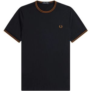 Fred Perry, Tops, Heren, Blauw, L, Katoen, T-shirt met ronde hals en dubbele bies