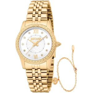 Just Cavalli, Accessoires, Dames, Geel, ONE Size, Elegante Roestvrijstalen Quartz Dameshorloge